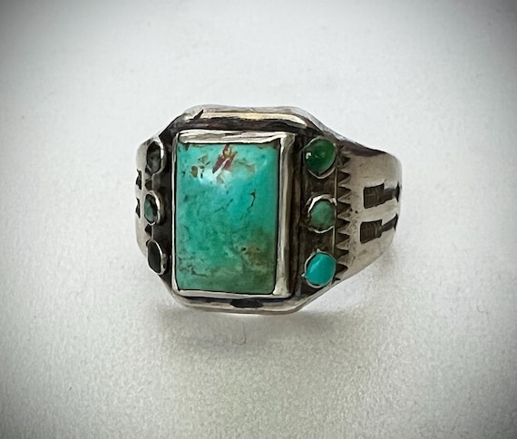 Navajo 7 Stone Turquoise Ring circa 1920 size 9 1/4