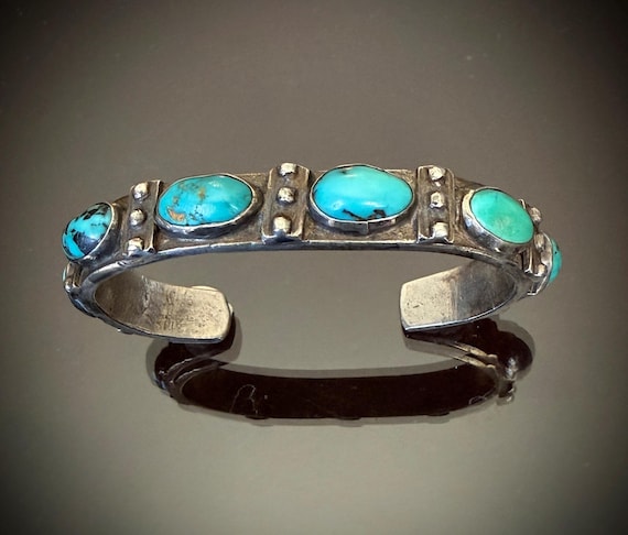 Early 20th Century Navajo Ingot Silver Cuff with 6 Turquoise Stones Size  6 5/8