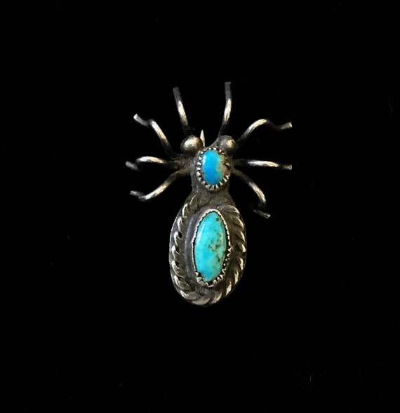 Navajo Vintage Spider Bug Pin with 2 Beautiful Turquoise Stones