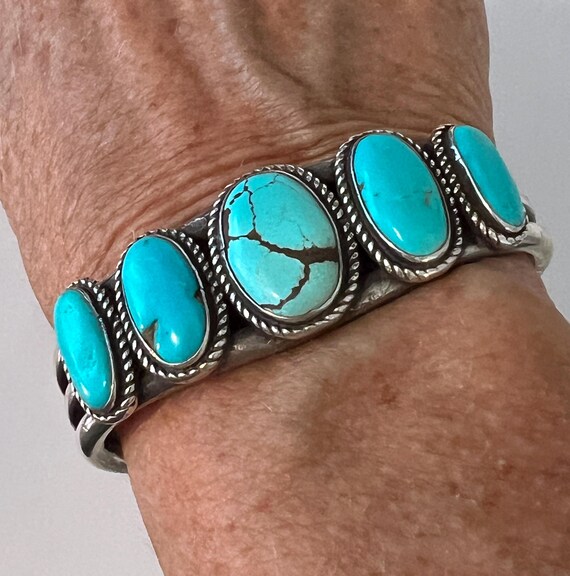 100+ Gram Navajo Green Turquoise Sterling Silver Bracelet Native American 100+ Gram Navajo Green Turquoise Sterling Silver Bracelet Native American
