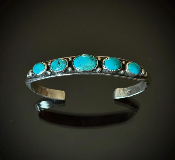 Navajo Hand Hammered Cuff Bracelet w Turquoise UITA 21 Size 6 3/4