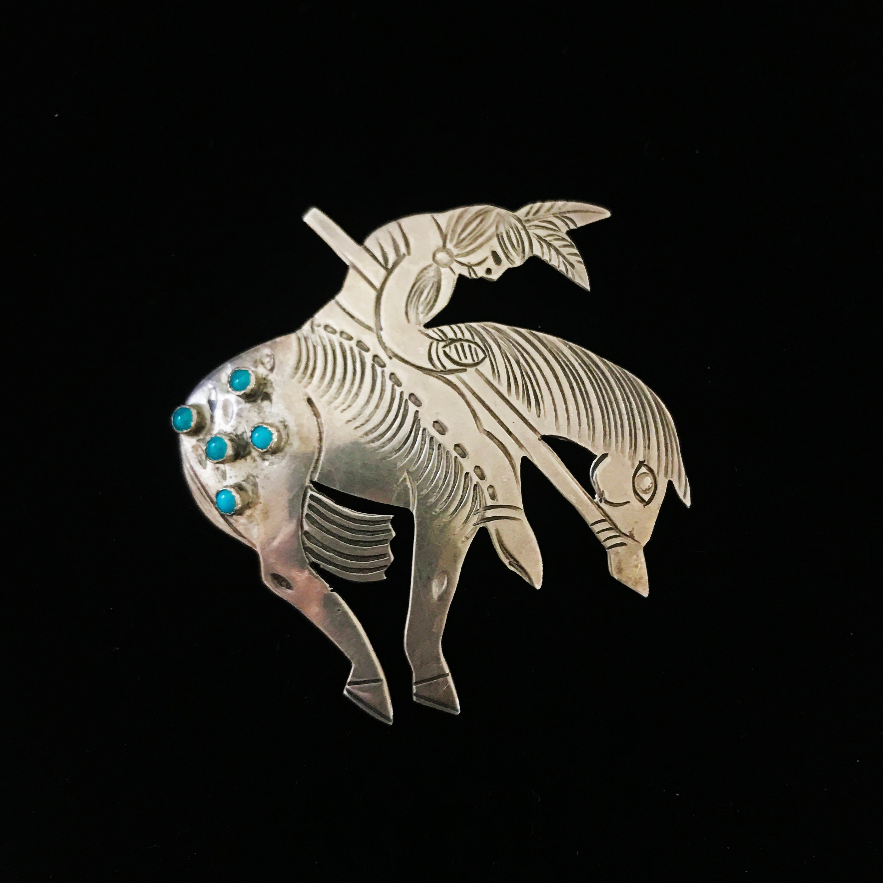 Vintage Silver Navajo Pin Depicting The End Of The Trail Weary Native American On Horseback