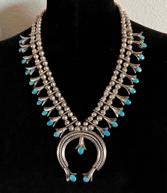 Double Strand Squash Blossom Necklace with Turquoise