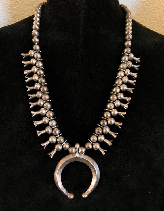 Early Classic Revival Navajo Squash Blossom Necklace