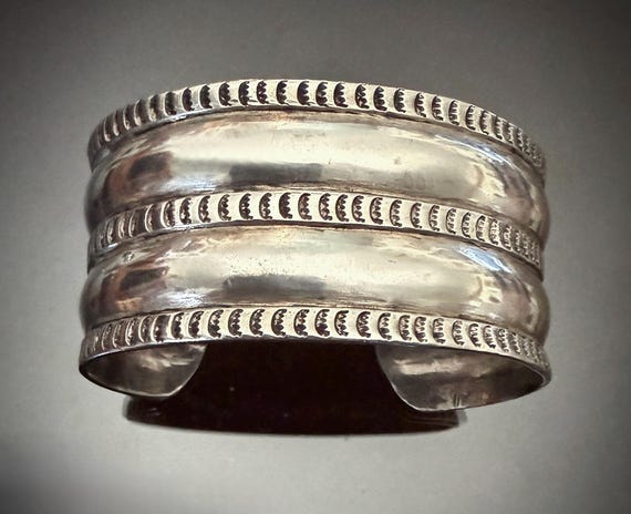 Pueblo or Navajo Ingot Silver Repoussé Bracelet, Circa 1900, Size 6 5/8