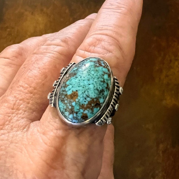 Vintage Navajo Turquoise Ring w Oval Stone
