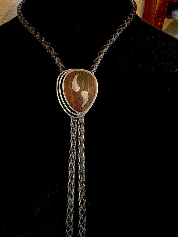 Allen Kee of White Hogan Mid Century Modern Ironwood and Sterling Silver Bolo Tie