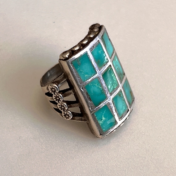Zuni Nine Stone Turquoise Inlay Ring