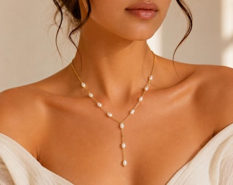 Y-ketting parel | Druppelketting zoetwaterparel | Gouden bruidssieraden | Cadeau voor haar