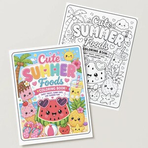 May include: Two colouring books titled "Cute Summer Foods". The covers feature colourful illustrations of summer treats like ice cream, watermelon, and pineapple. The second book is a black and white outline of the same theme.