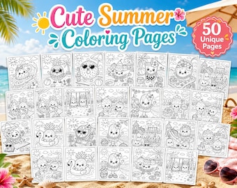 50 páginas para colorear de comida de verano, libro de actividades imprimible en PDF (descarga digital)