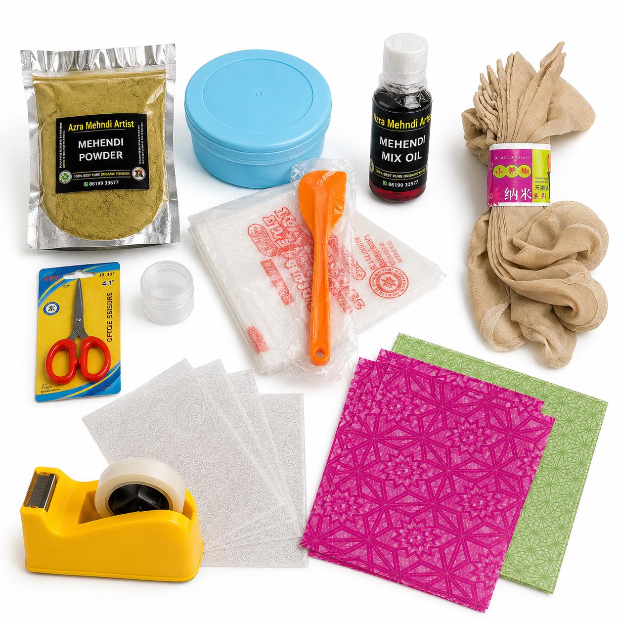 DIY Henna Cone Making Kit 200g Mehndi Powder, Mixing Oil, Piping Bags, Tools