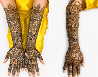 Pakiet 27 wzorów mehendi dla panny młodej w Dubaju, wzory henny, pliki PDF (do pobrania w wersji cyfrowej)