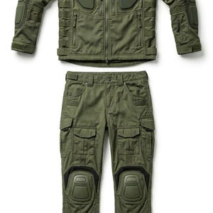 Tactical Combat Uniform Set with Armor Pads, Olive Green Cargo Pants Jacket Combo