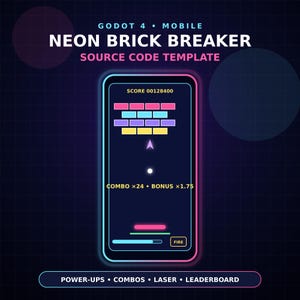 Neon Brick Breaker Game Template for Godot 4 – Android & PC