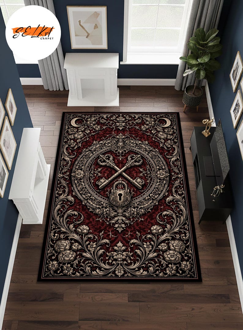 Rectangular Rug Emblem Gothic Key Rug, Vintage Skeleton Key Carpet, Dark Academia Area Rug ...