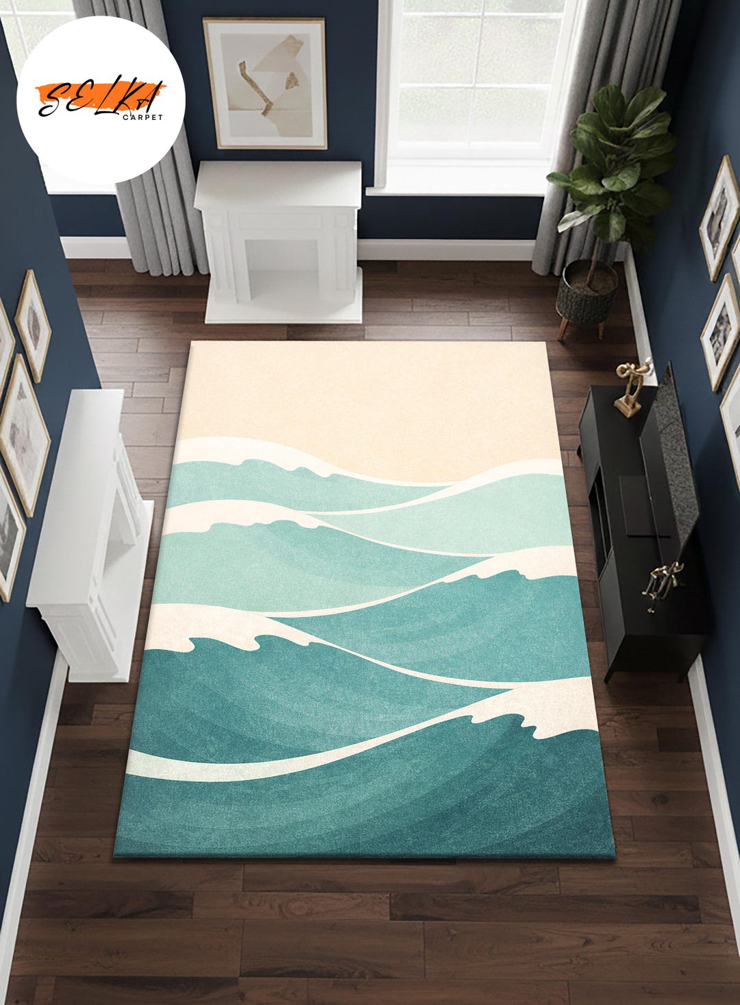 Wave Rugs Minimal Wave Rug, Ocean Carpet, Coastal Decor Rug, Abstract Sea Waves ...
