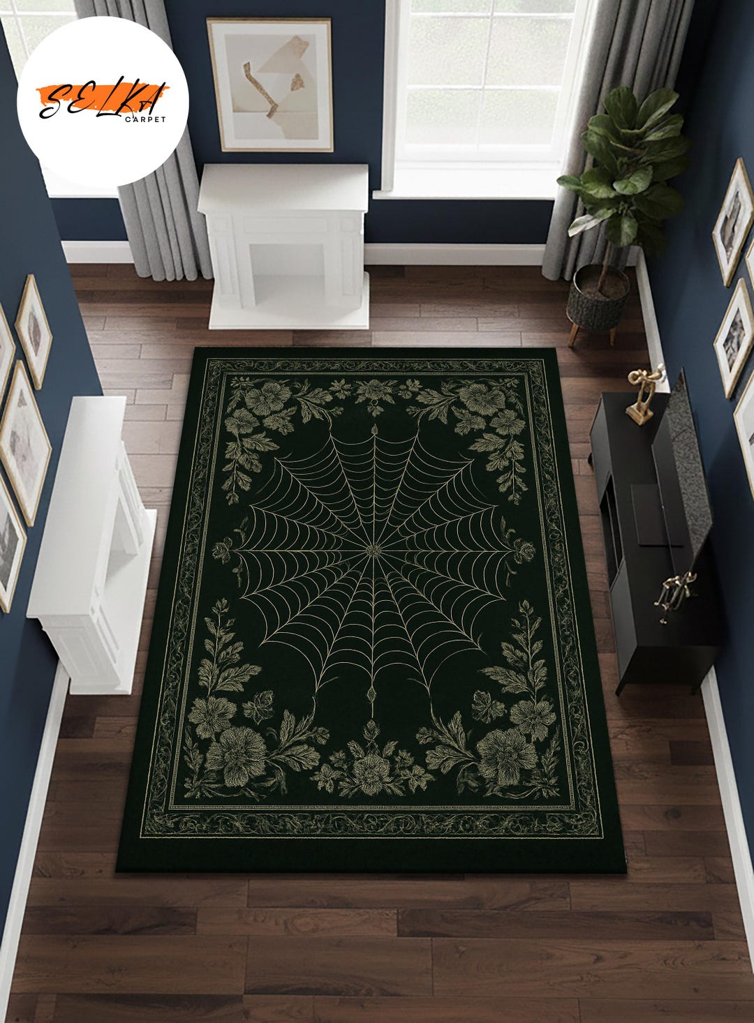 Vortex Spider Web Rug Gothic Spider Web Rug, Dark Floral Carpet, Witchy Decor, Occult Rug ...