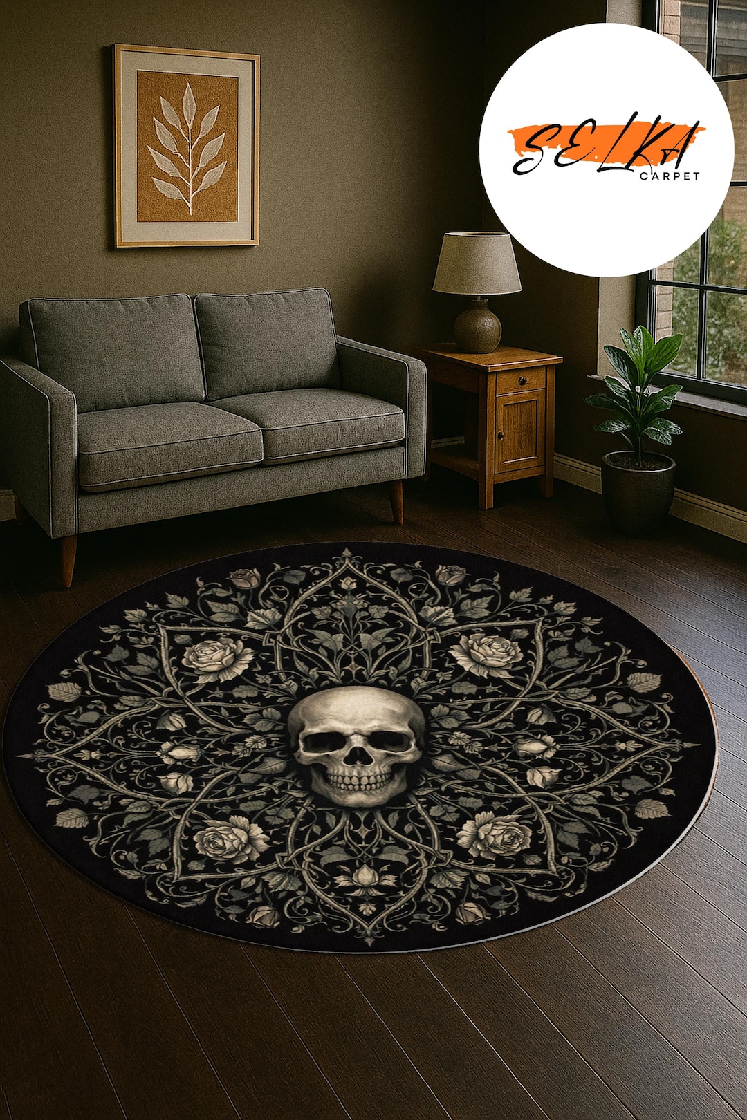 Goth Rug Background Gothic Skull Round Rug, Dark Floral Carpet, Witchy Decor, Victorian ...