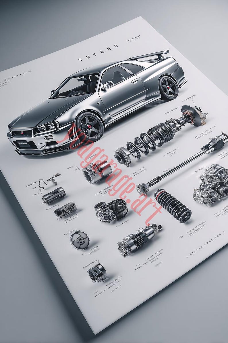 Car Bulprint Gt R R34 Nissan Skyline GT-R R34 Technical Poster, JDM Wall Art, Automotive ...