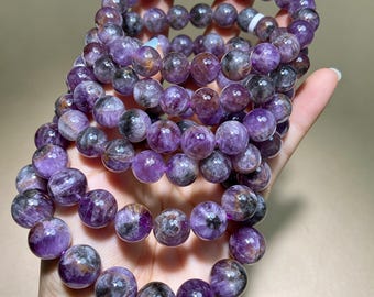 Natürliche Auralit 23 Lila Titan Quarz Armband, Seltene Phantom Kristall Perlen Schmuck, Hohe Vibration Ausrichtung Geschenk für Ihn Sie, Flieder