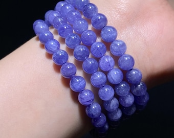 Natural Tanzanite Bracelet, Violet Blue Gemstone Beads, December Birthstone