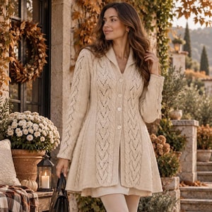 Womens Knitting Pattern, Fitted Lace Cable Cardigan, Shawl Colar Jacket, Sizes S-XXXL, Instant PDF Digital Download