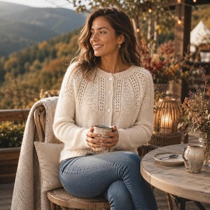 Knitting Cardigan Seamless Top-Down Pattern, Womens Buttoned Sweater, Handmade Clothing, XS-XXXL, Instant Digital Download PDF