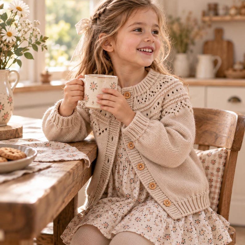 Kids Cardigan Knitting Pattern PDF, Lace Yoke Sweater, Top Down Girl ...