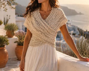 Knitted Summer Shrug Pattern, Cable Lace Shoulder Wrap, Womens Clothing, Handmade Gift, S-XXXL, Instant Digital Download PDF