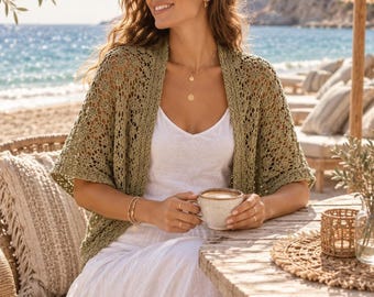 Lace Knit Cardigan Pattern, Elegant Shoulder Wrap Jacket, Womens Clothing, S-XXXL, Handmade DIY, Instant Digital Download PDF