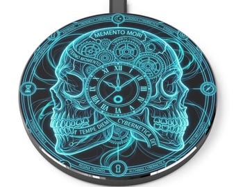 Ładowarka bezprzewodowa Cyberpunk, podkładka ładująca Neon Clockwork, akcesorium biurkowe Techwear, wyposażenie biura programisty, gadżet hakera