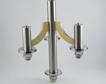 Sciolari pendant lamp, large Italian three arm regency chandelier in chrome