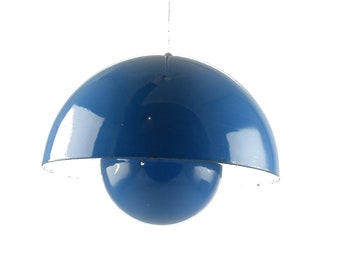 Blue enamel Flowerpot of Verner Panton for Louis Poulsen. Original 1960s danish enamal version