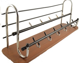Dutch Wooden and metal Wall mounted Coat Rack 1960s