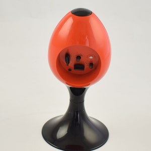 Red alarm clock black pedestal tulip shape made in Germany. image 3