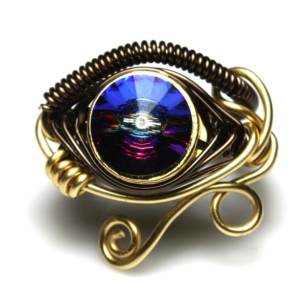 Egyptian Wire Ring -  Eye of Horus - Meridian Blue Swarovski Crystal