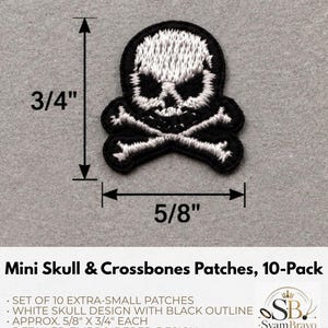 Mini Skull & Crossbones Iron On Patch Set, 10-Pack Halloween Applique