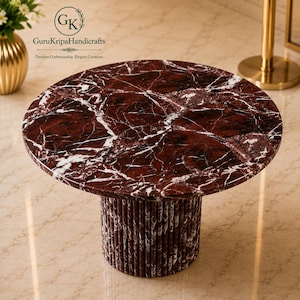 Luxury Rosso Levanto Marble Side Table | Handmade Round Stone Accent Table