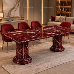Rosso Levanto Marble Dining Table | Luxury Red Marble Dining Table | Handmade Stone Dining Furniture | Modern Dining Room Table
