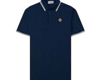 Stone Island Men’s Stripe Polo Shirt Cotton Casual Short Sleeve Streetwear Fashion Tee