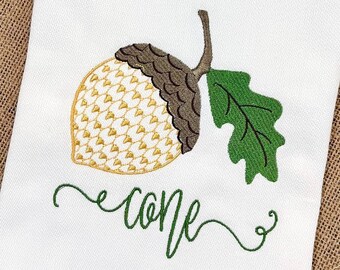 Personalized Acorn Cotton Tea Towel - Custom White Cotton Accent Towel - Personalized Guest Towel - Herand Style Thanksgiving Towel - Fall