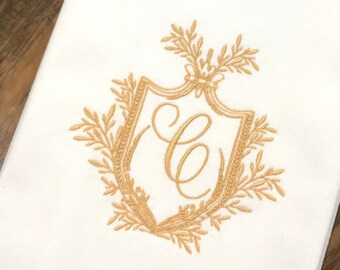 Monogrammed Crest Cotton Tea Towel - Custom White Cotton Accent Towel - Personalized Guest Towel - Housewarming Gift - Wedding Crest