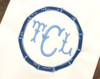 Monogrammed Bamboo Frame Cotton Tea Towel - Custom White Cotton Accent Towel - Personalized Guest Towel - Housewarming Gift - Wedding Gift