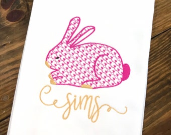 Personalized Herend Easter Bunny Cotton Tea Towel - Custom White Cotton Accent Towel - Personalized Guest Towel - Monogram Easter Linens