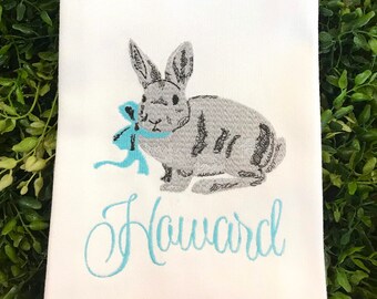 Personalized Easter Bunny Cotton Tea Towel - Custom White Cotton Accent Towel - Personalized Guest Towel - Easter Linens - Easter Kitchen