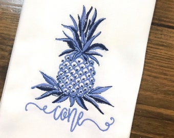 Pineapple Personalized Cotton Tea Towel - Custom White Cotton Accent Towel - Personalized Guest Towel - Housewarming Gift - Wedding Gift