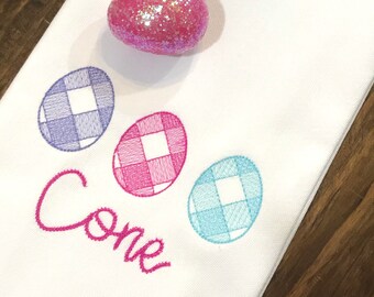Personalized Gingham Easter Egg Cotton Tea Towel - Custom White Cotton Accent Towel - Personalize Guest Towel - Easter Linens