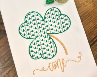 Personalized St. Patrick's Day Cotton Tea Towel - Custom White Cotton Accent Towel - Personalized Guest Towel - St Patricks Day Shamrock