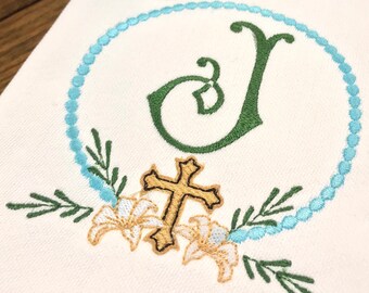 Monogrammed Easter Cross Cotton Tea Towel - Custom White Cotton Accent Towel - Personalized Guest Towel - Easter Linens - Monogram Easter